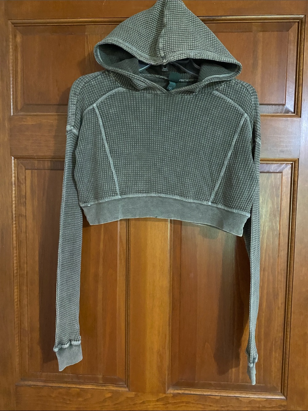 Wild Fable Cropped Waffle Knit Hoodie - Olive Green